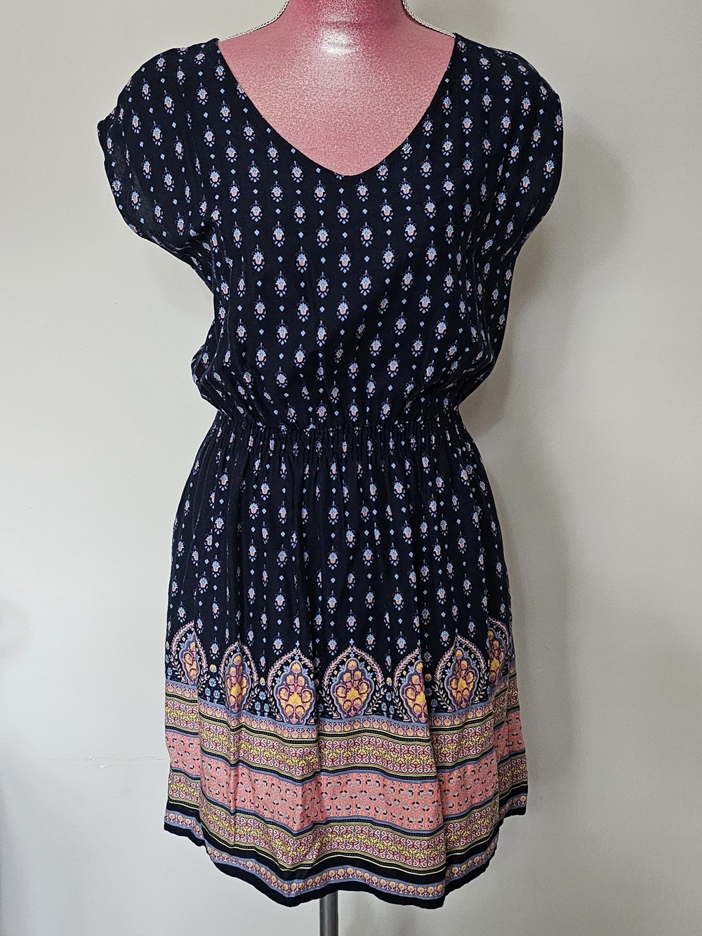 Mossimo Supply Co. Navy Paisley Border Mini Dress